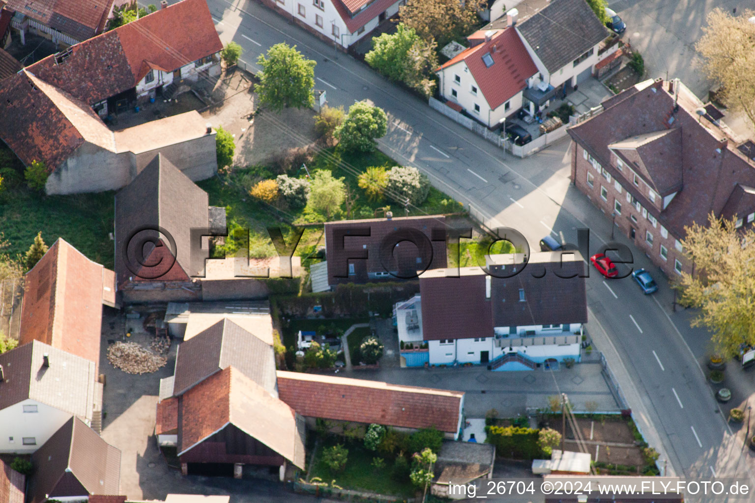 District Stupferich in Karlsruhe in the state Baden-Wuerttemberg, Germany viewn from the air