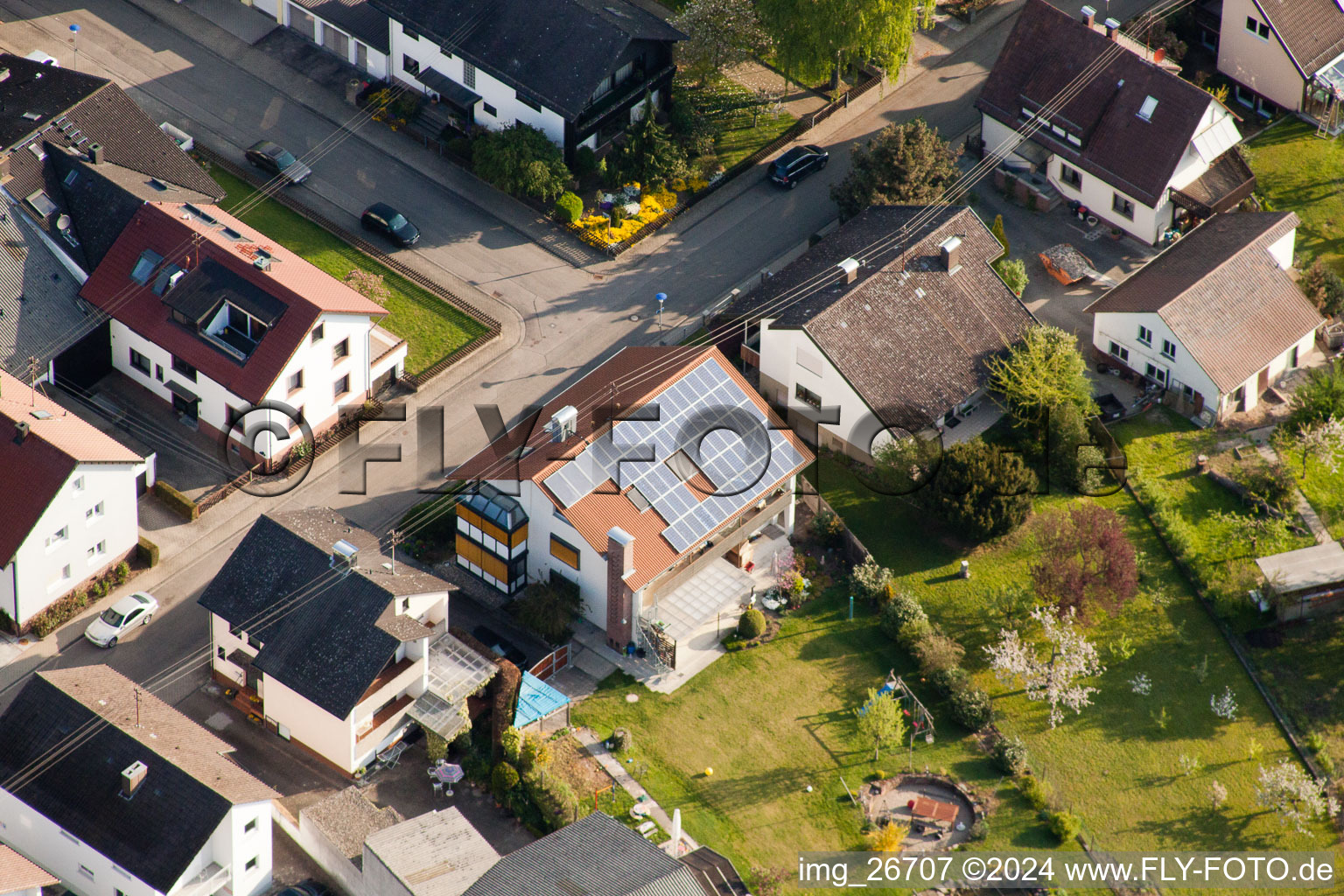 District Stupferich in Karlsruhe in the state Baden-Wuerttemberg, Germany from the drone perspective