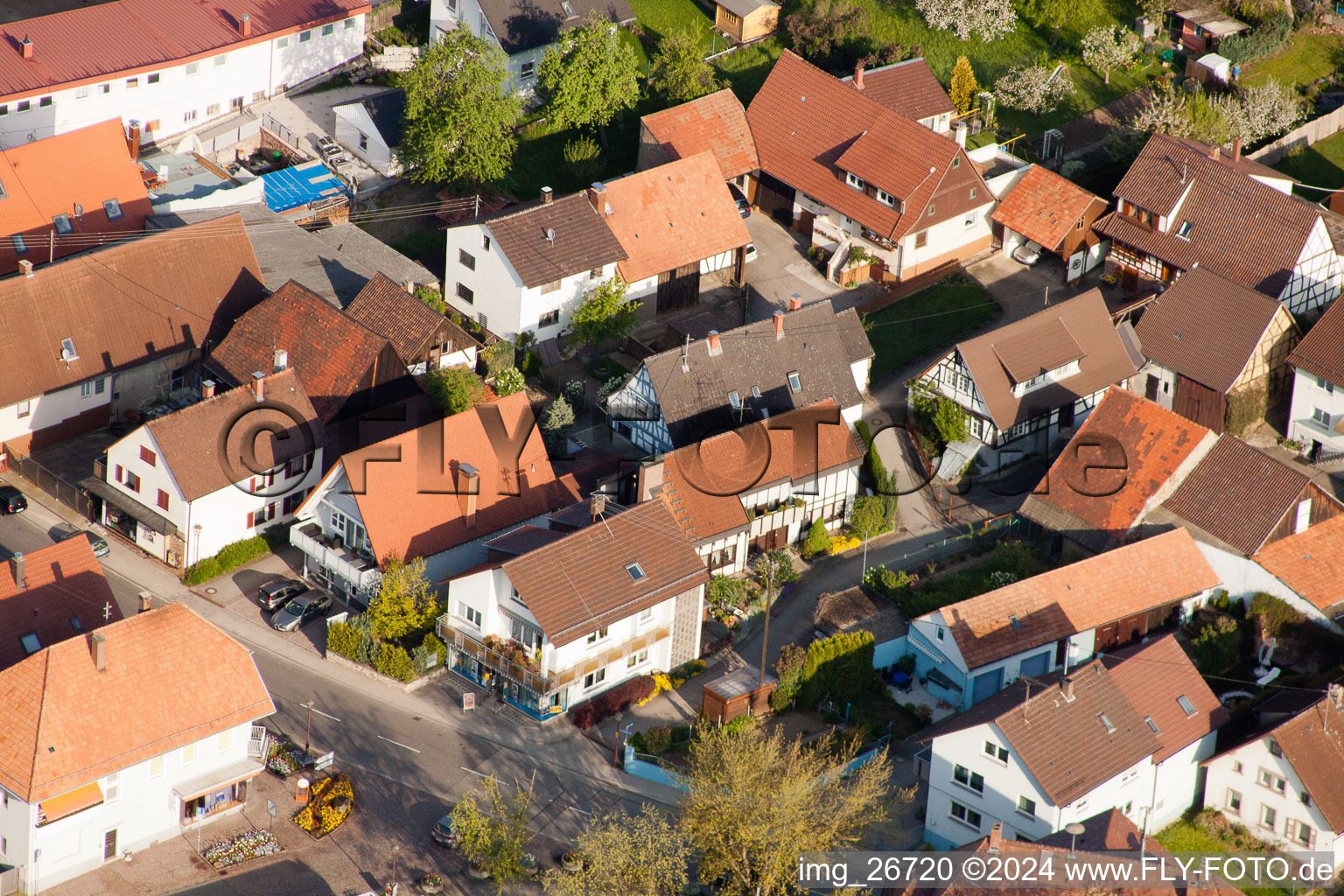 District Stupferich in Karlsruhe in the state Baden-Wuerttemberg, Germany from the plane