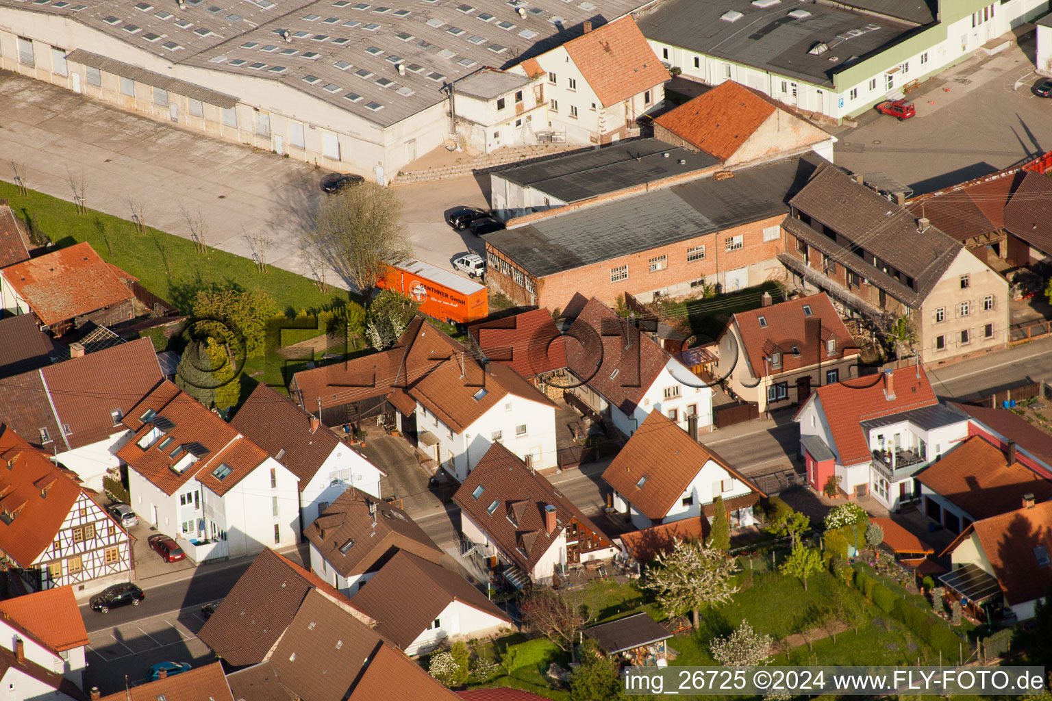 District Stupferich in Karlsruhe in the state Baden-Wuerttemberg, Germany from the drone perspective