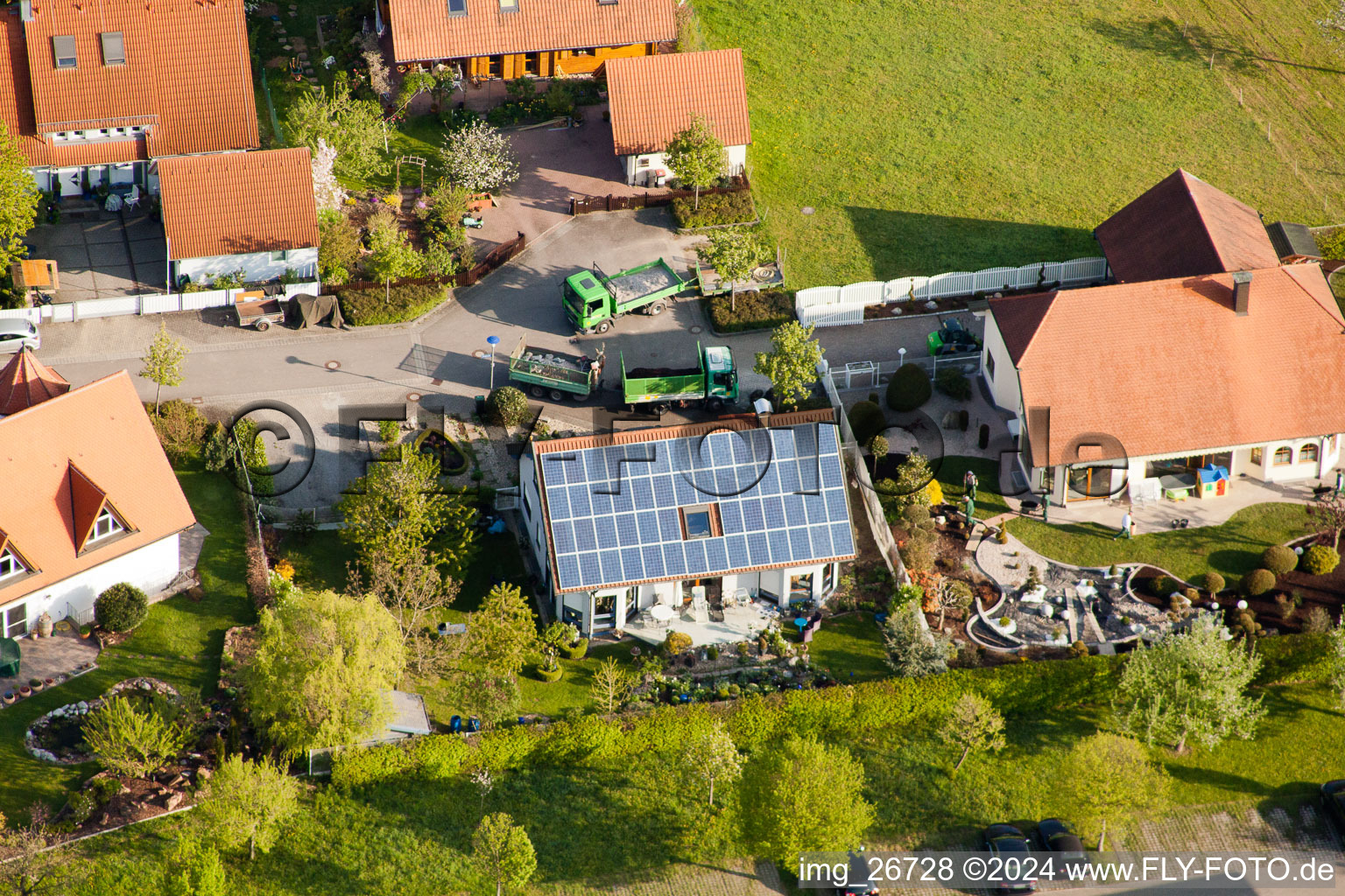 District Stupferich in Karlsruhe in the state Baden-Wuerttemberg, Germany seen from a drone