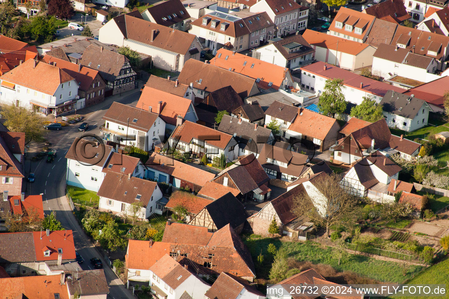 Oblique view of District Stupferich in Karlsruhe in the state Baden-Wuerttemberg, Germany