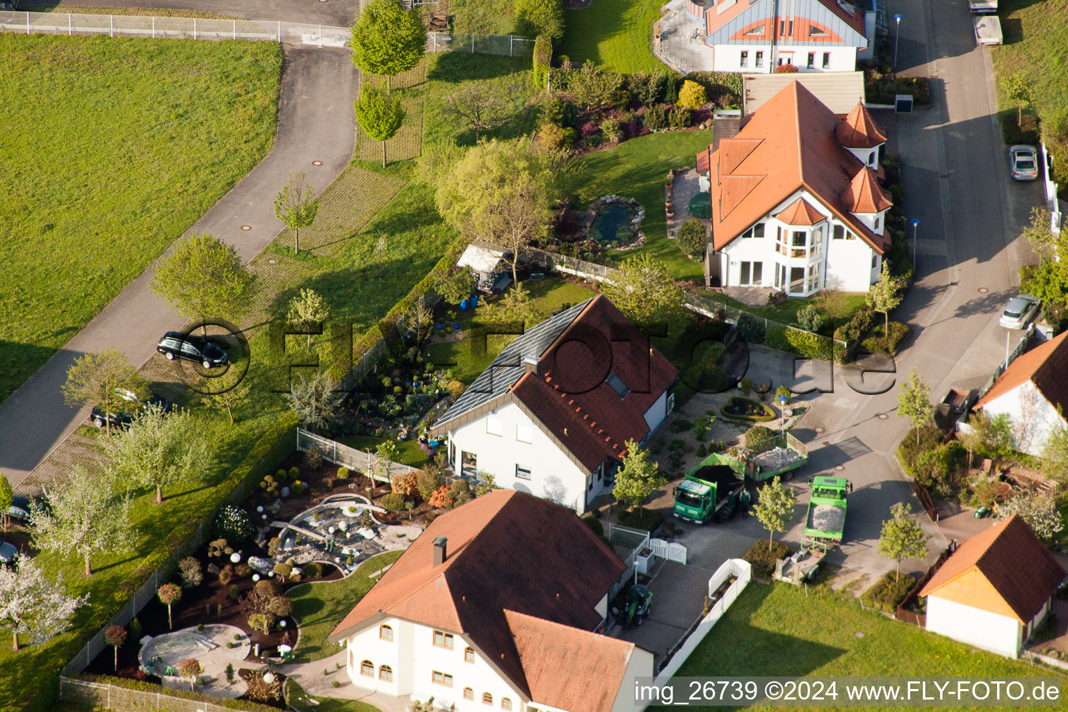 District Stupferich in Karlsruhe in the state Baden-Wuerttemberg, Germany from the plane