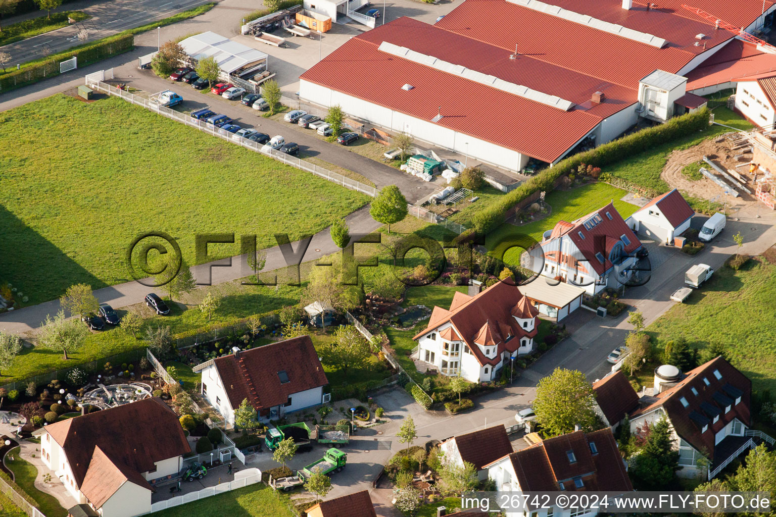 District Stupferich in Karlsruhe in the state Baden-Wuerttemberg, Germany viewn from the air