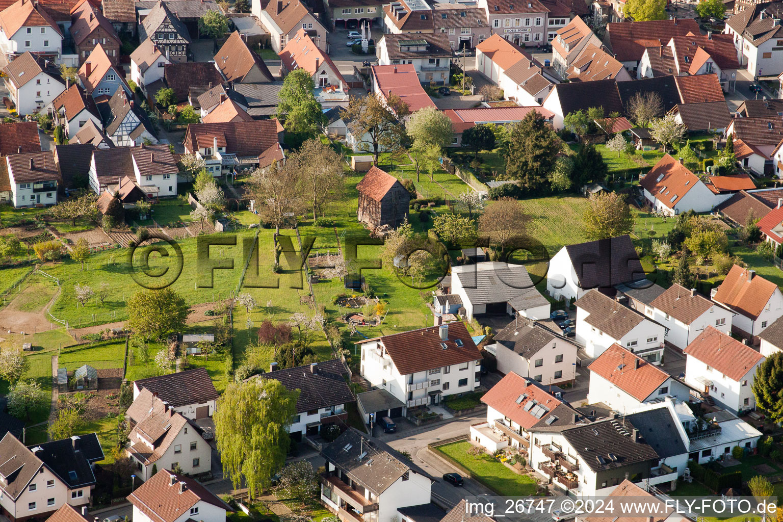 District Stupferich in Karlsruhe in the state Baden-Wuerttemberg, Germany from the drone perspective