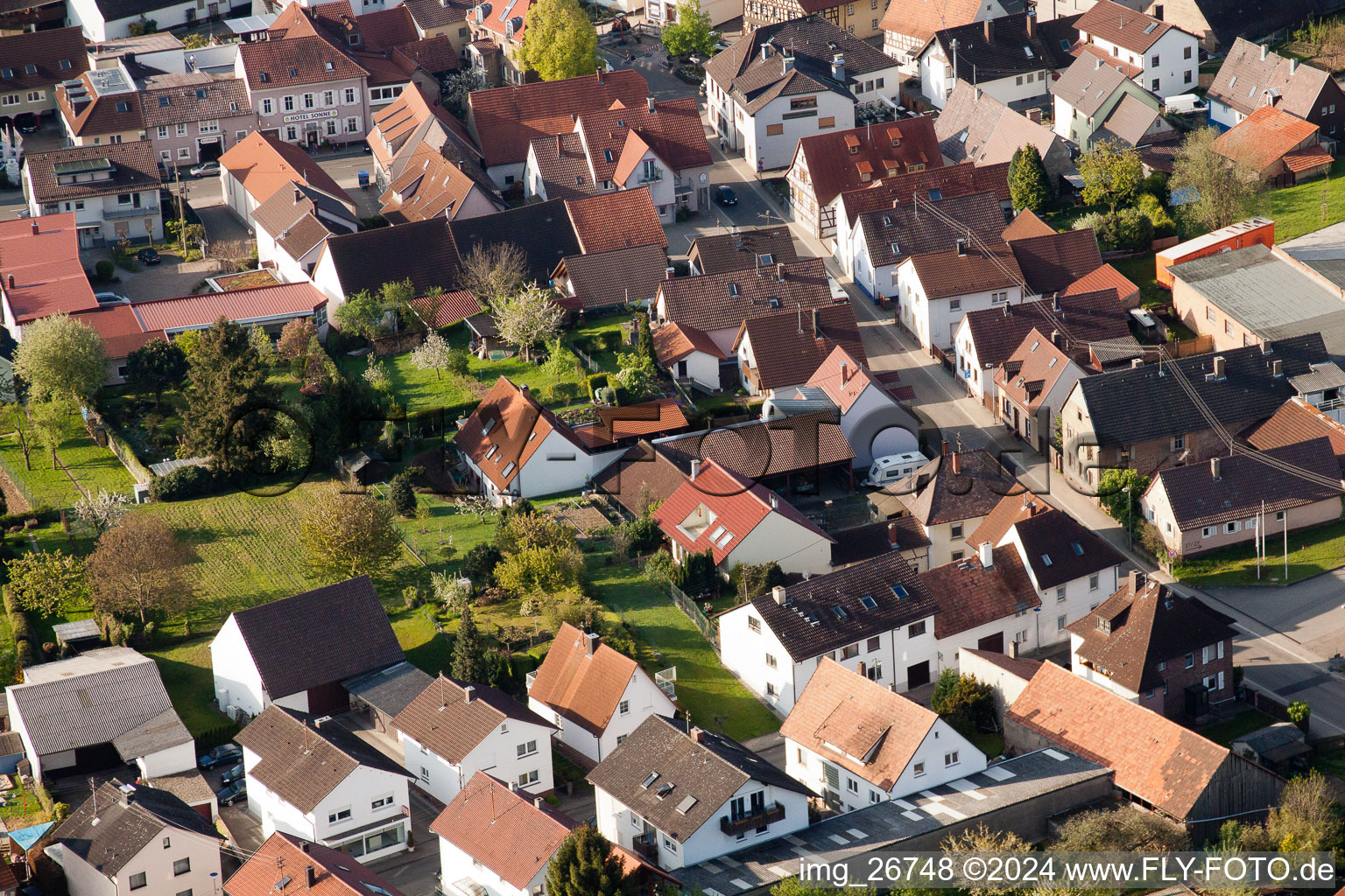 District Stupferich in Karlsruhe in the state Baden-Wuerttemberg, Germany from a drone