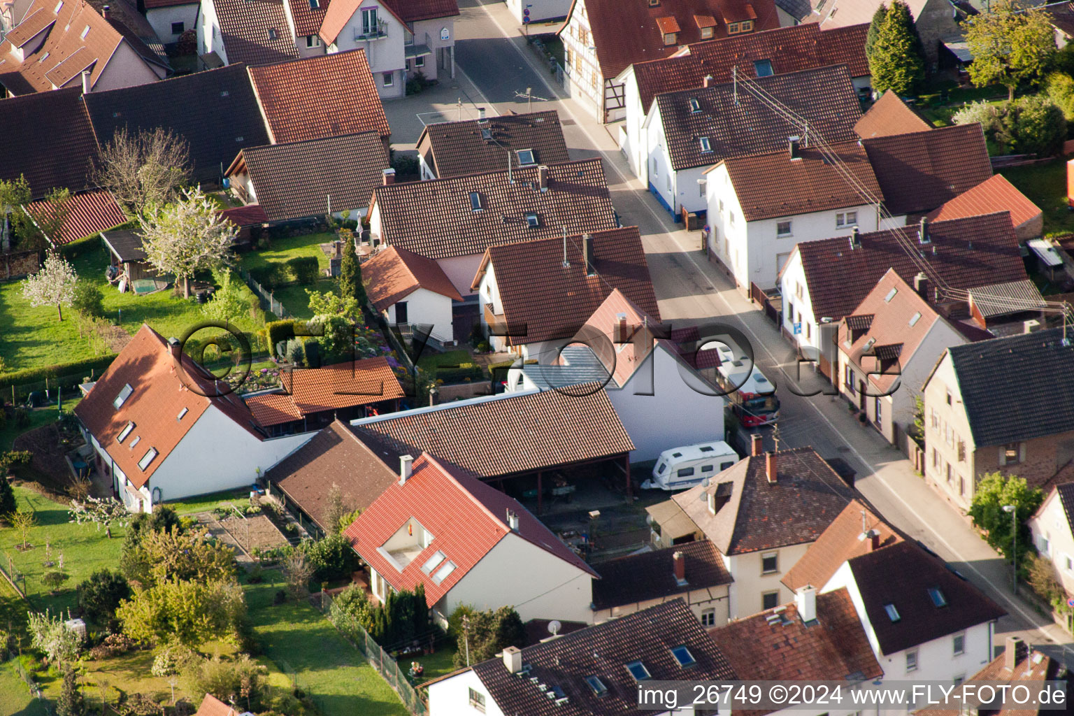 District Stupferich in Karlsruhe in the state Baden-Wuerttemberg, Germany seen from a drone