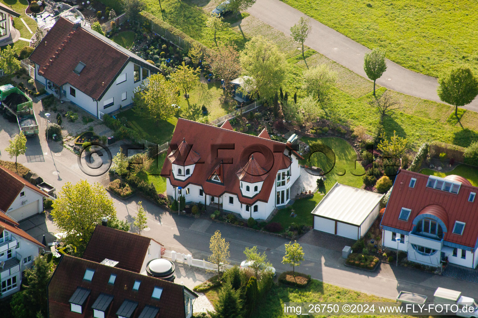 Aerial view of District Stupferich in Karlsruhe in the state Baden-Wuerttemberg, Germany