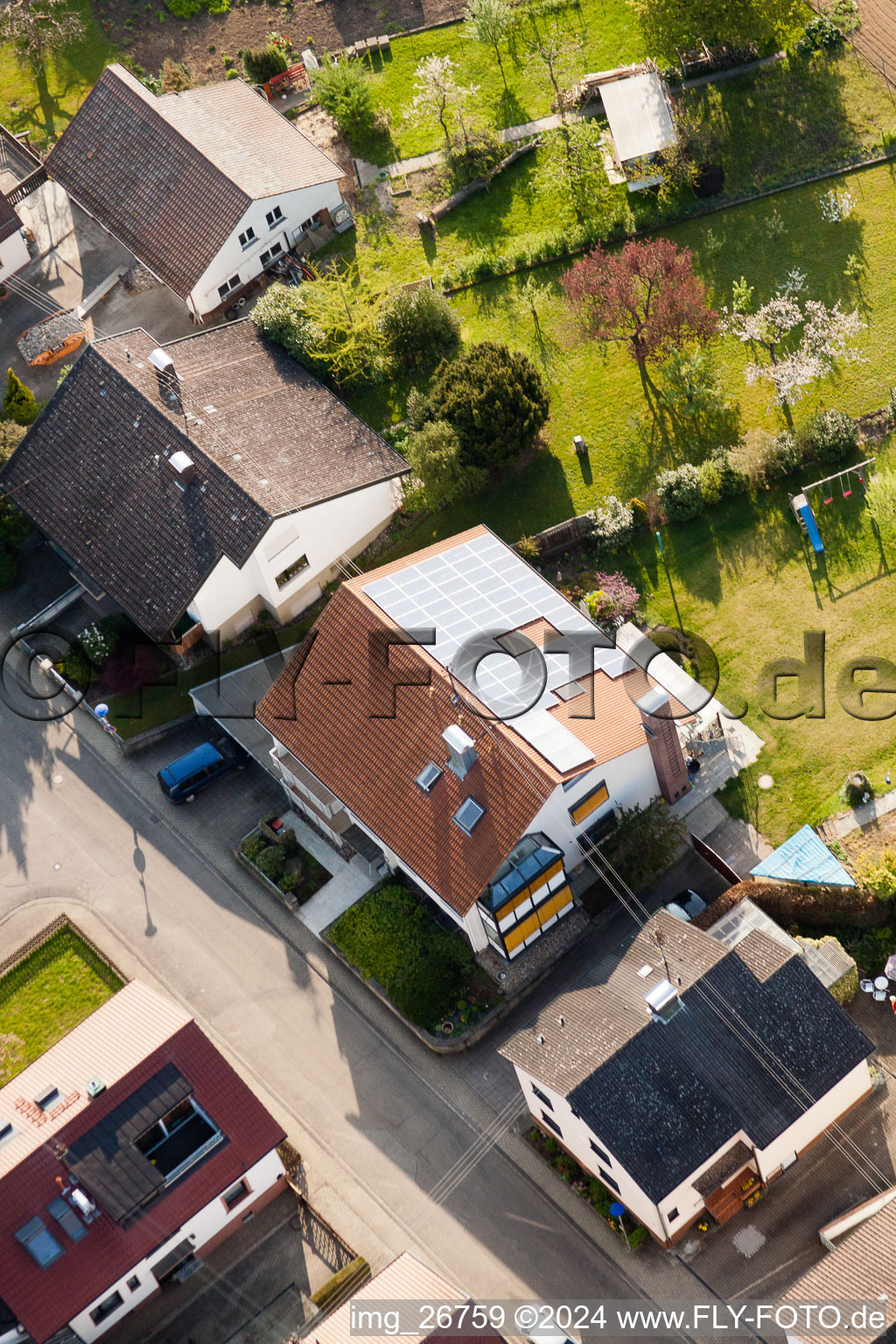 District Stupferich in Karlsruhe in the state Baden-Wuerttemberg, Germany viewn from the air