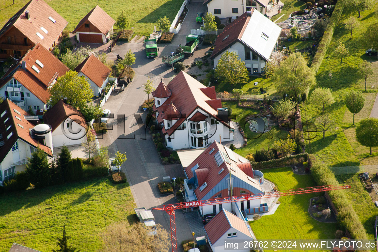 District Stupferich in Karlsruhe in the state Baden-Wuerttemberg, Germany from the drone perspective