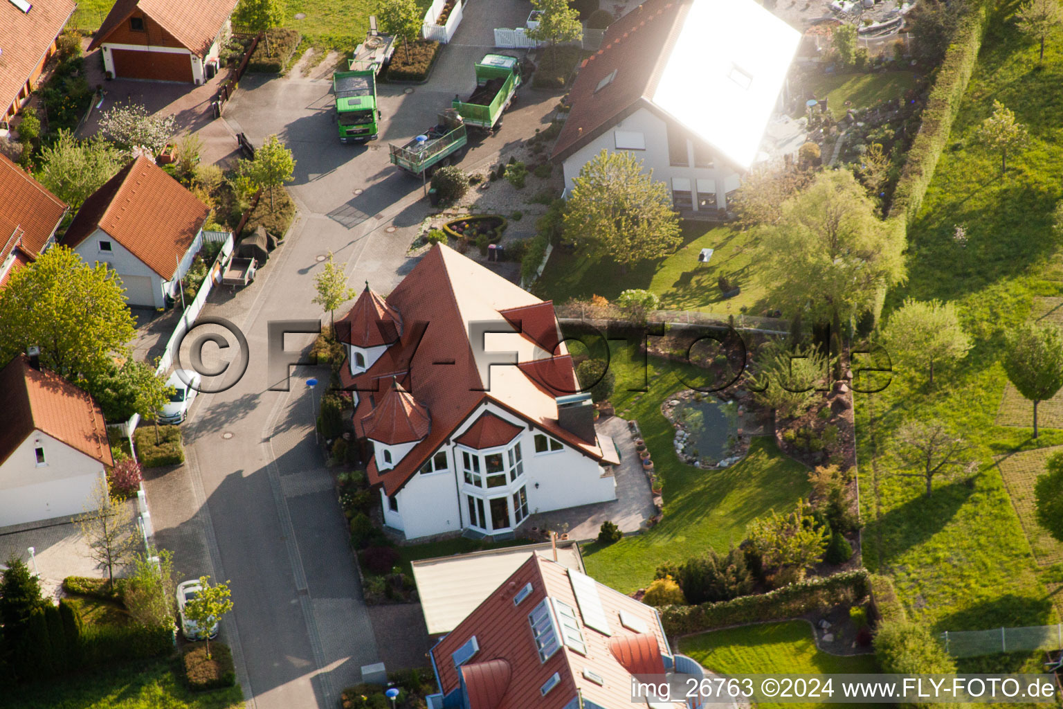 District Stupferich in Karlsruhe in the state Baden-Wuerttemberg, Germany from a drone