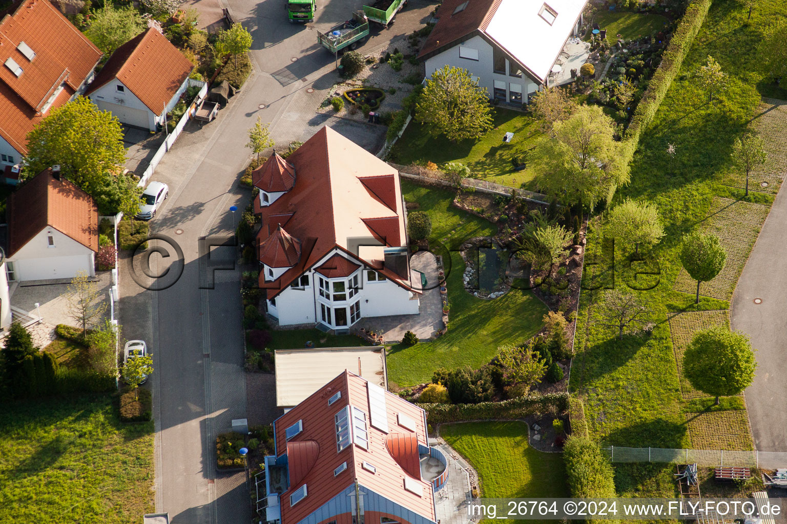 District Stupferich in Karlsruhe in the state Baden-Wuerttemberg, Germany seen from a drone