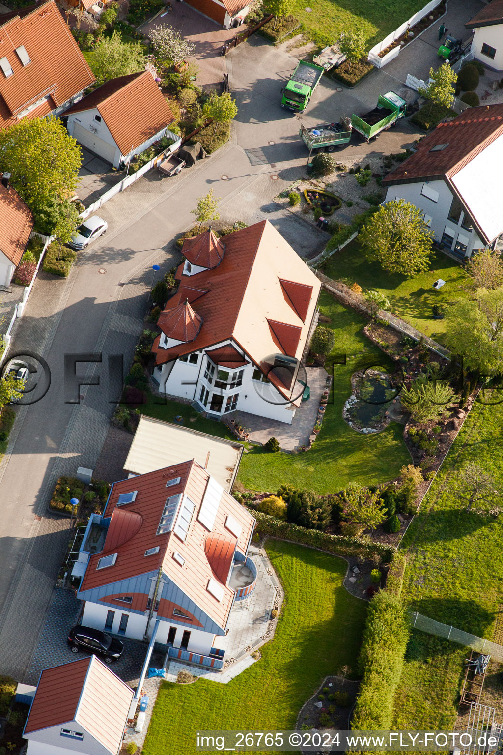 Aerial view of District Stupferich in Karlsruhe in the state Baden-Wuerttemberg, Germany