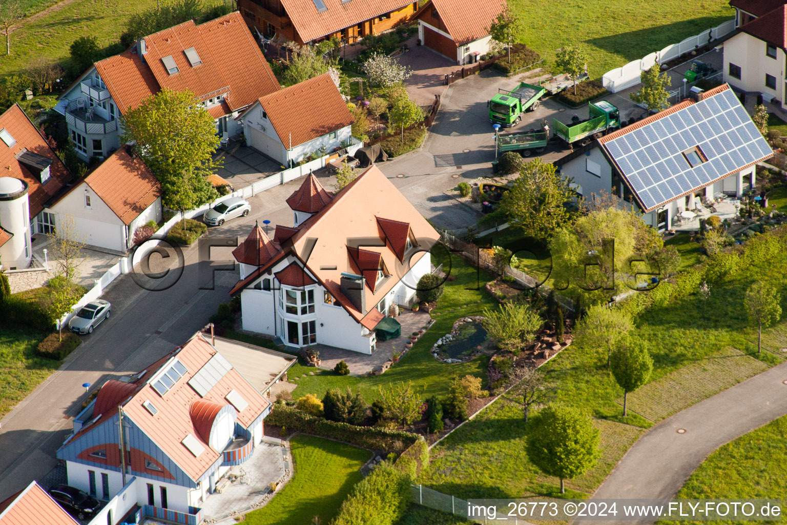 District Stupferich in Karlsruhe in the state Baden-Wuerttemberg, Germany from the plane