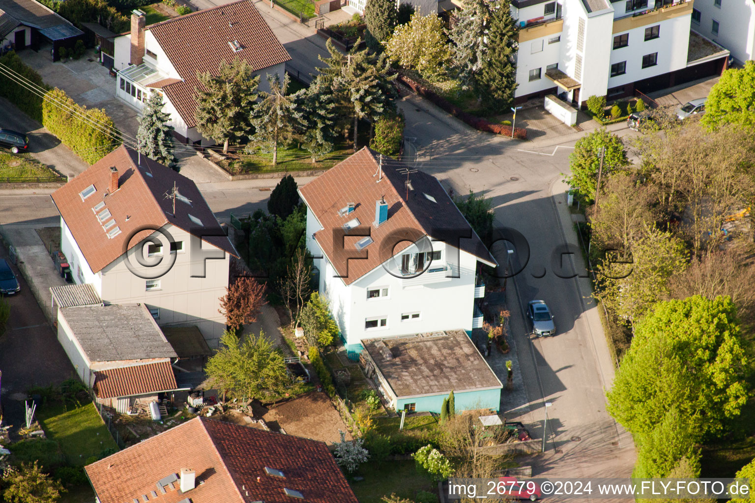 District Stupferich in Karlsruhe in the state Baden-Wuerttemberg, Germany viewn from the air