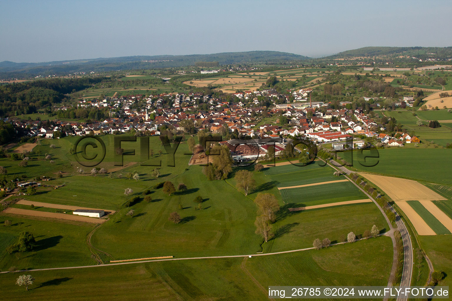 District Stupferich in Karlsruhe in the state Baden-Wuerttemberg, Germany from the drone perspective