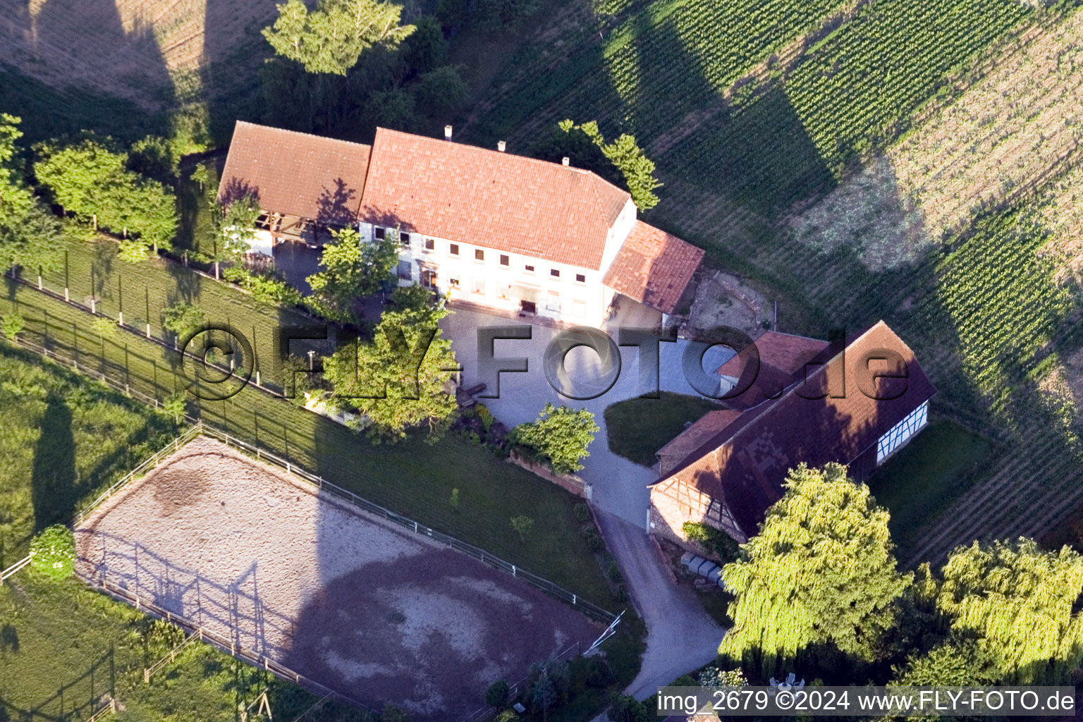 Aerial view of Old Mill in Minfeld in the state Rhineland-Palatinate, Germany