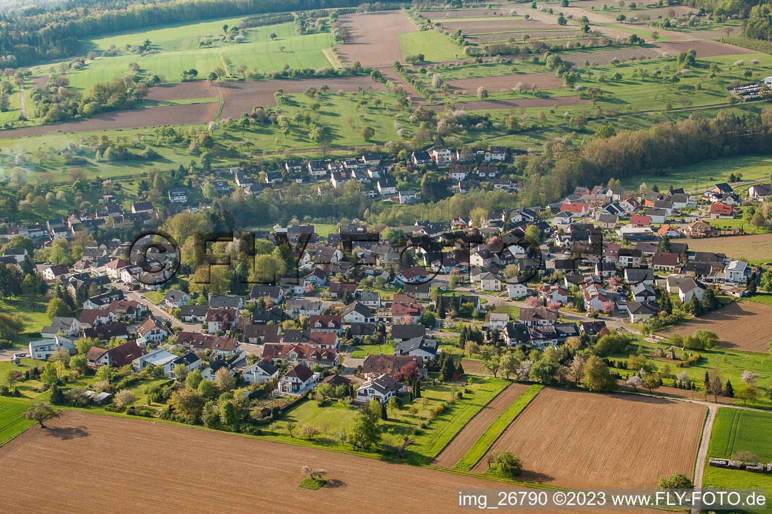 Aerial view of District Kleinsteinbach in Pfinztal in the state Baden-Wuerttemberg, Germany