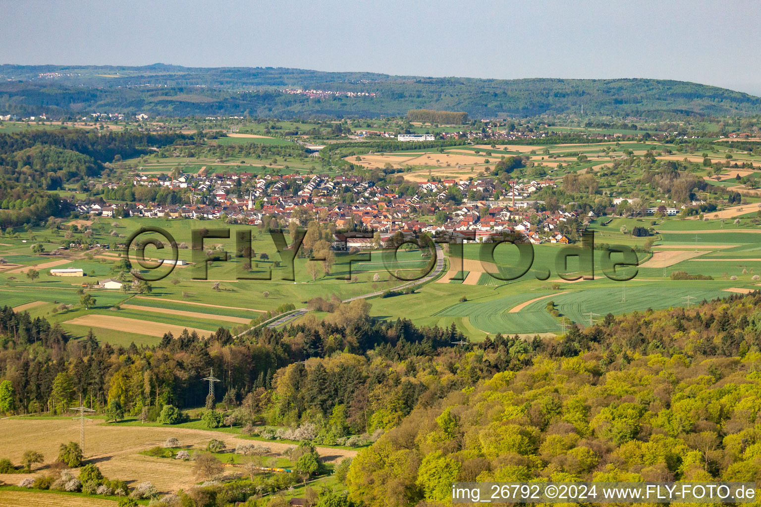 From northeast in the district Stupferich in Karlsruhe in the state Baden-Wuerttemberg, Germany