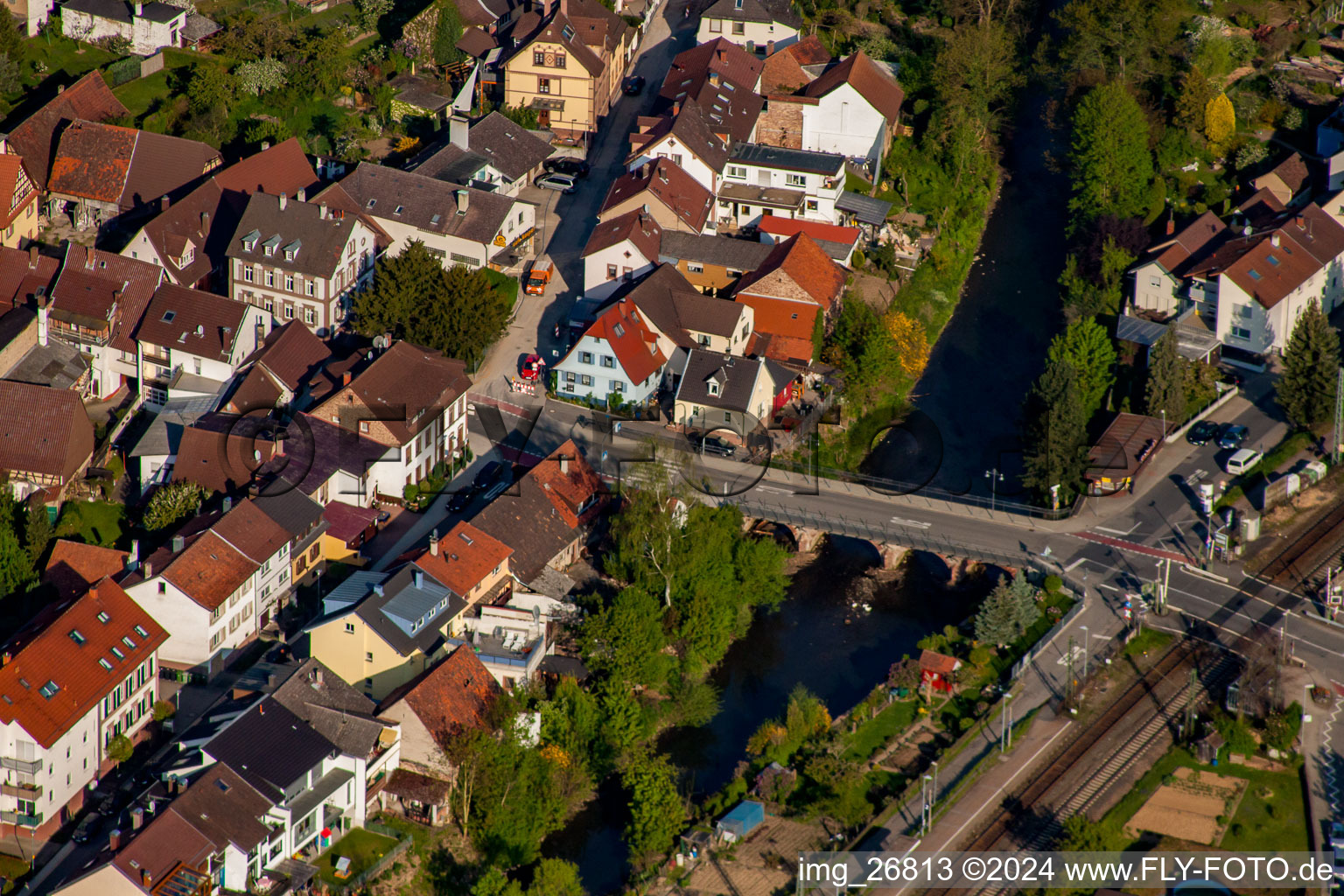 Aerial view of Pfinz Bridge in the district Söllingen in Pfinztal in the state Baden-Wuerttemberg, Germany