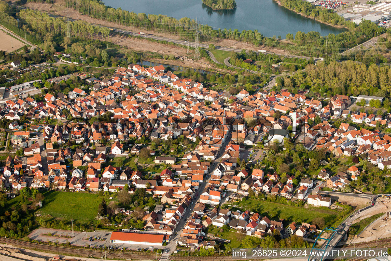 Wörth am Rhein in the state Rhineland-Palatinate, Germany seen from above