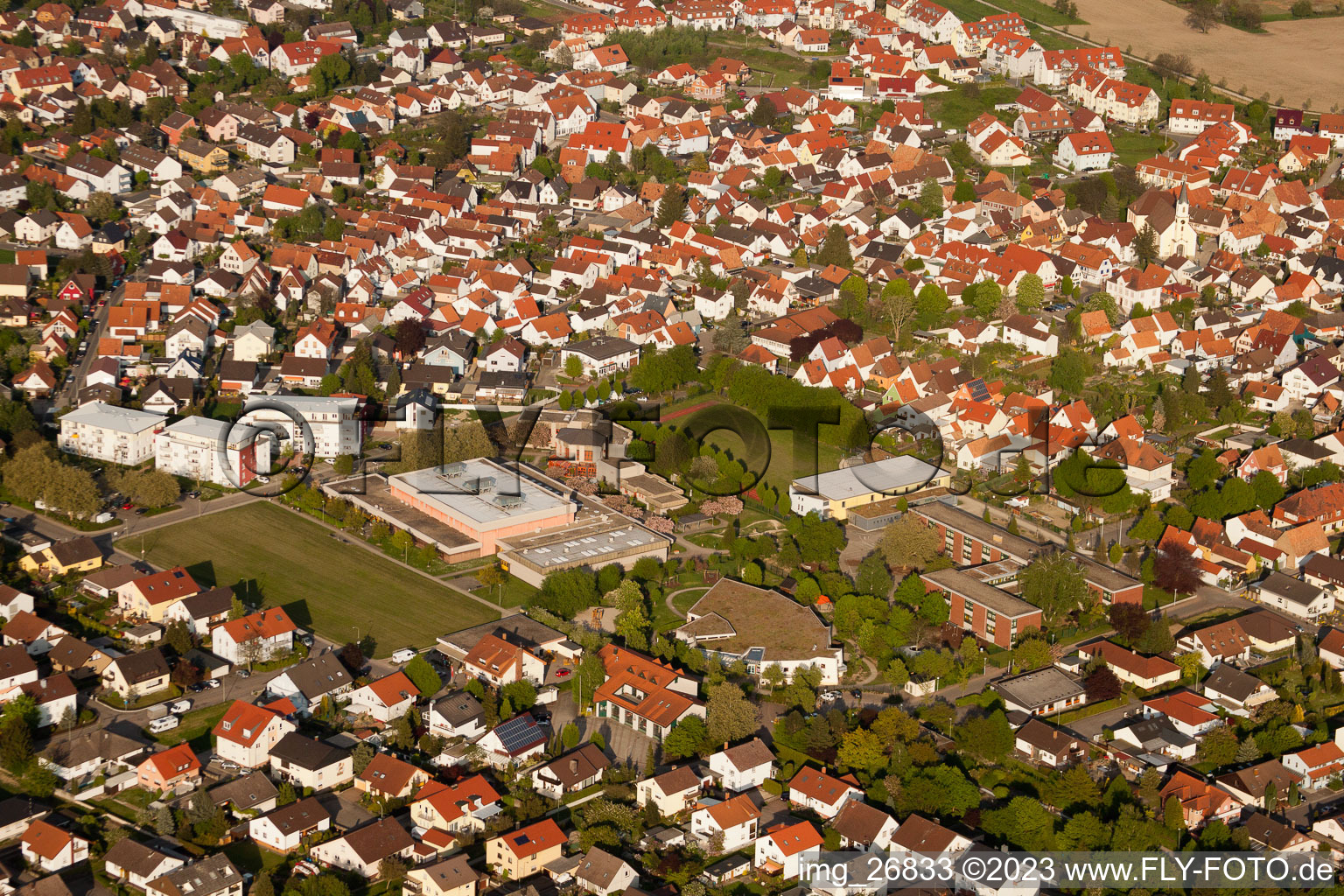 District Maximiliansau in Wörth am Rhein in the state Rhineland-Palatinate, Germany seen from above