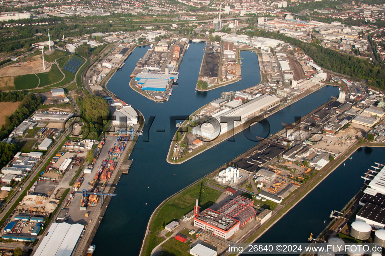 EnBW new coal-fired power plant on the Rhine in the district Rheinhafen in Karlsruhe in the state Baden-Wuerttemberg, Germany out of the air