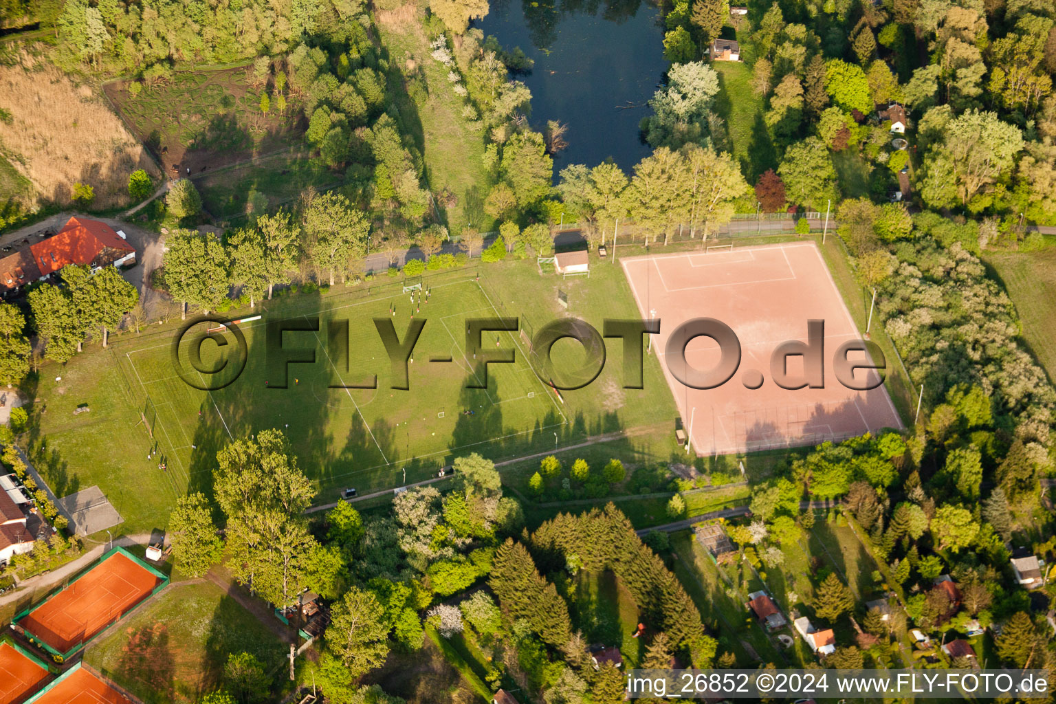 Aerial view of Sports facilities in the district Daxlanden in Karlsruhe in the state Baden-Wuerttemberg, Germany