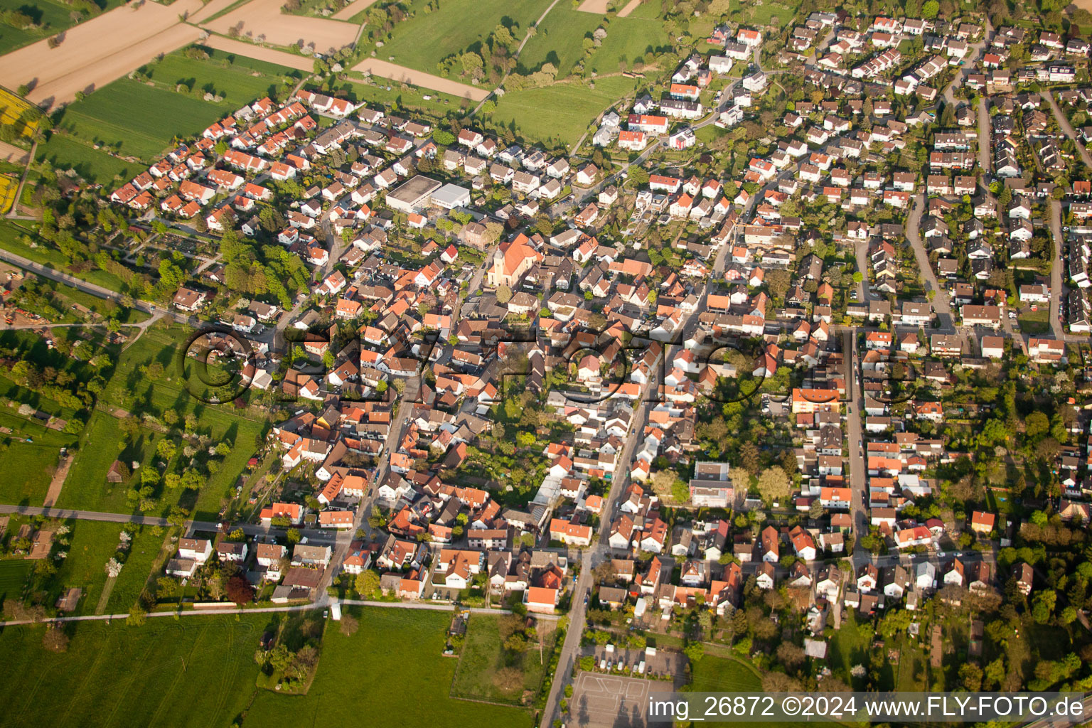 Town View of the streets and houses of the residential areas in Ettlingen in the state Baden-Wurttemberg