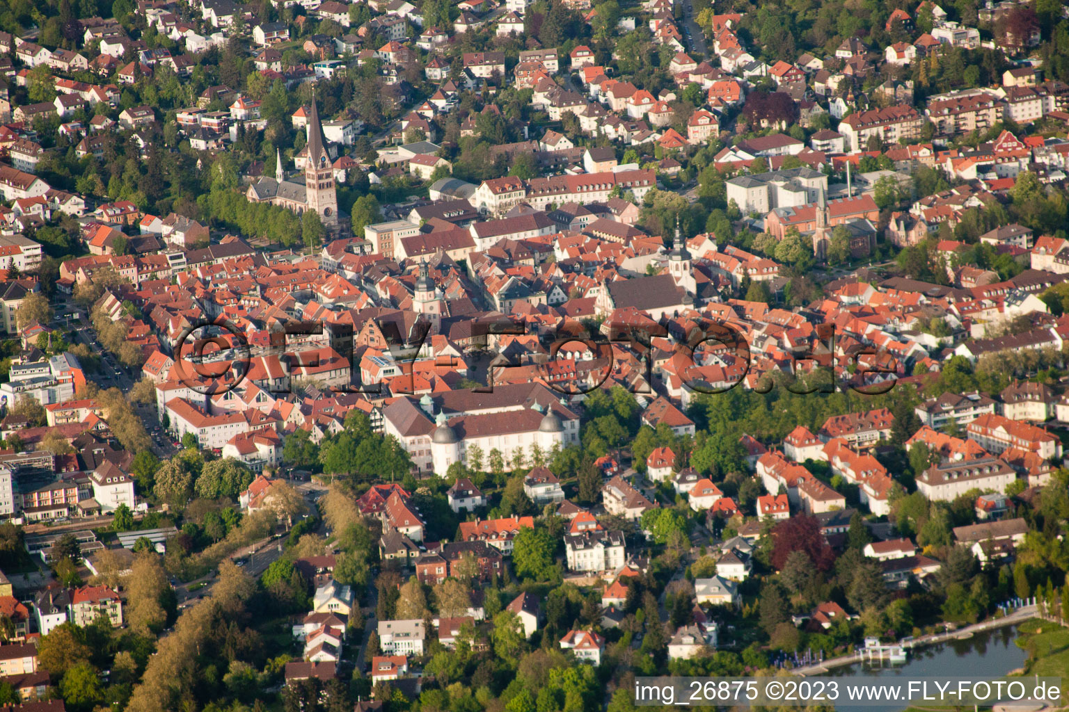 Aerial view of Ettlinger Castle in Ettlingen in the state Baden-Wuerttemberg, Germany