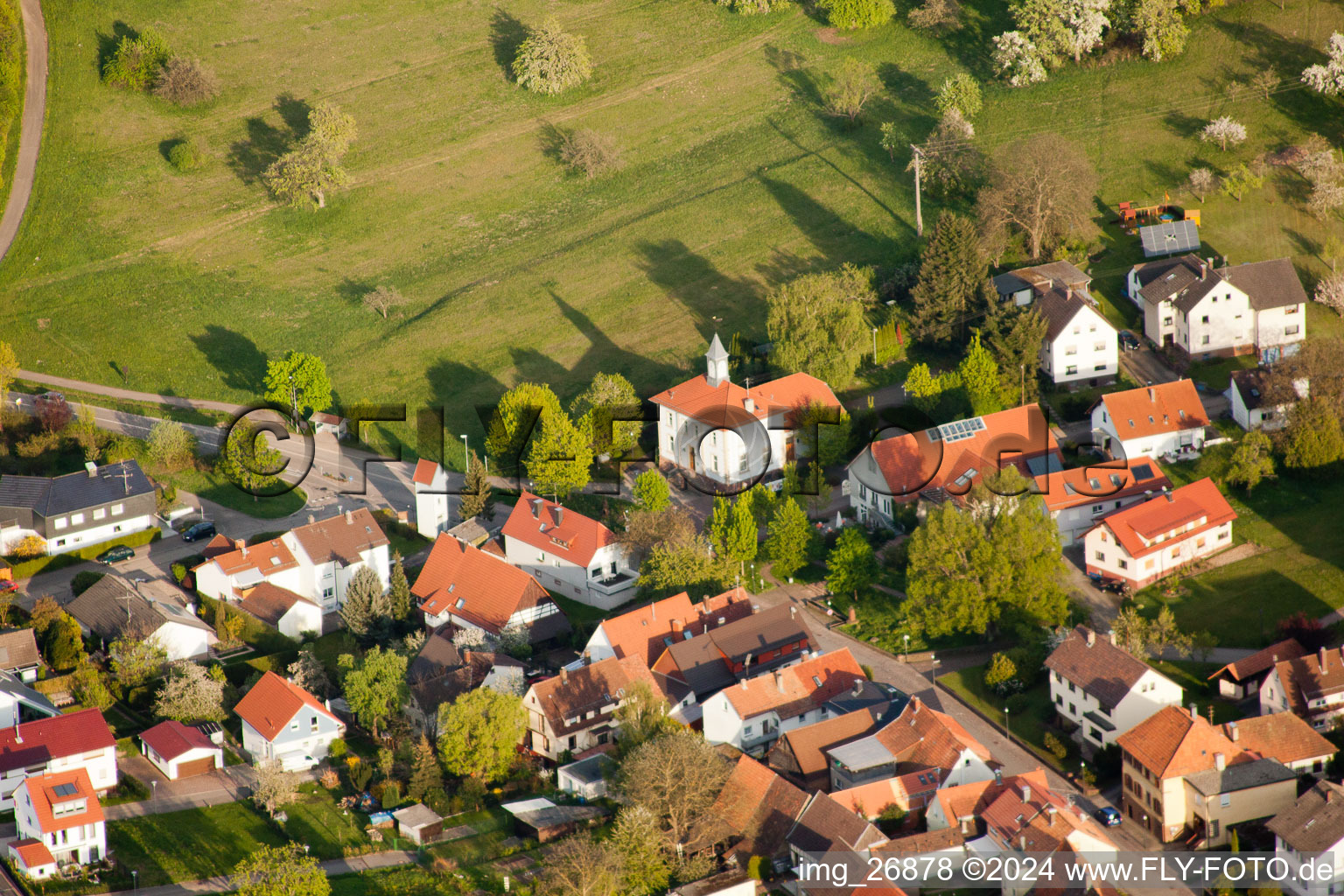 Aerial view of District Schluttenbach in Ettlingen in the state Baden-Wuerttemberg, Germany