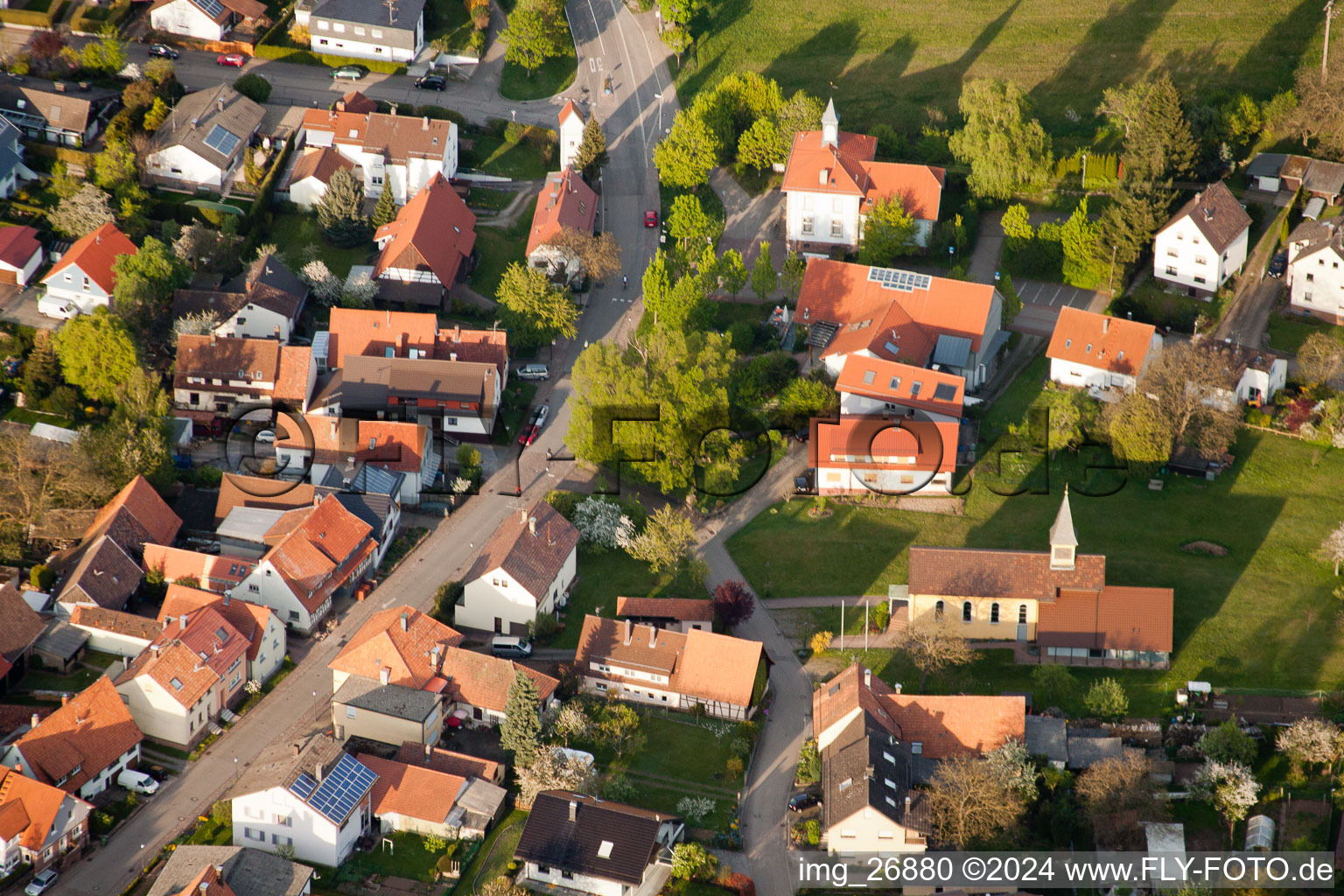 Oblique view of District Schluttenbach in Ettlingen in the state Baden-Wuerttemberg, Germany