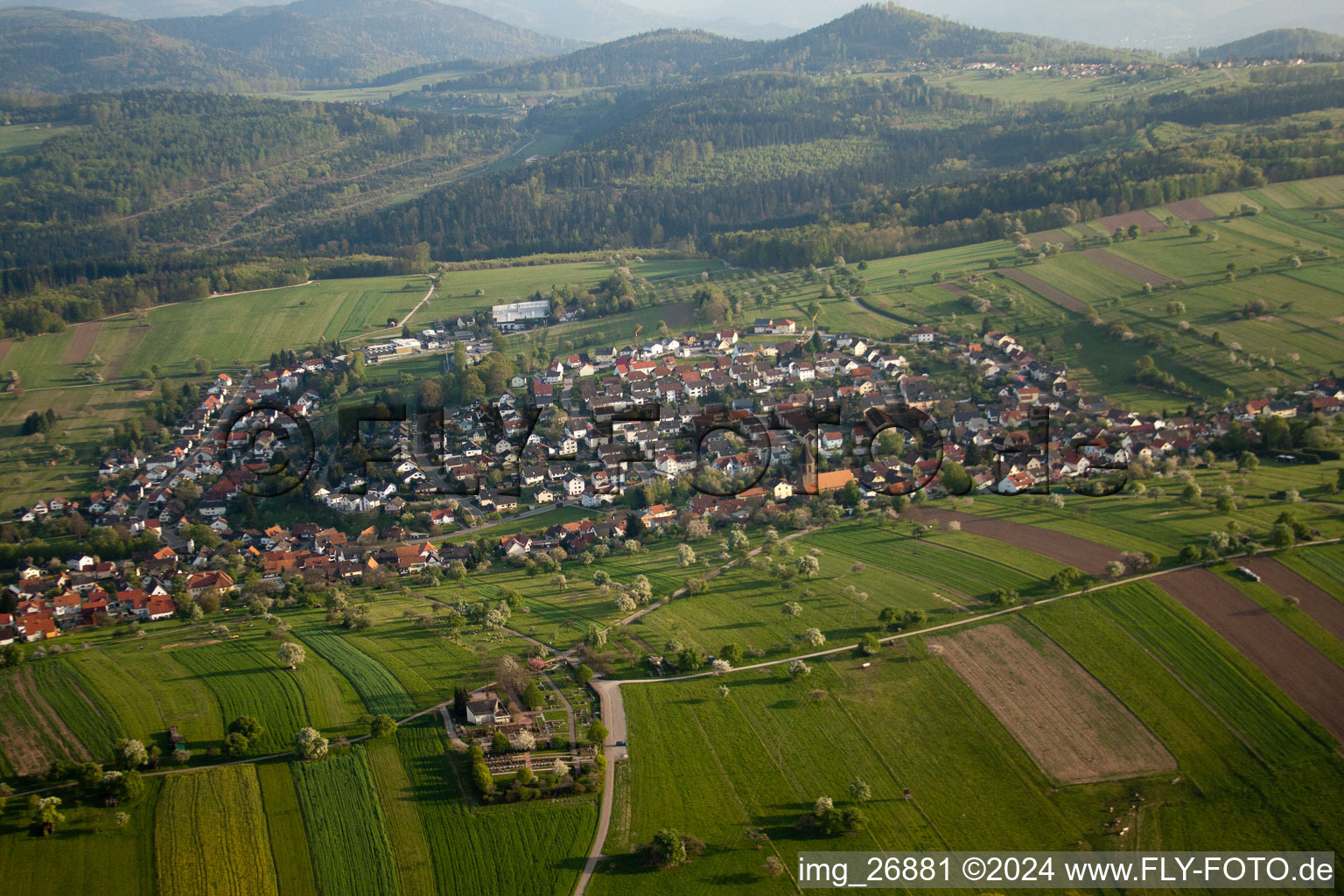 Bird's eye view of District Völkersbach in Malsch in the state Baden-Wuerttemberg, Germany