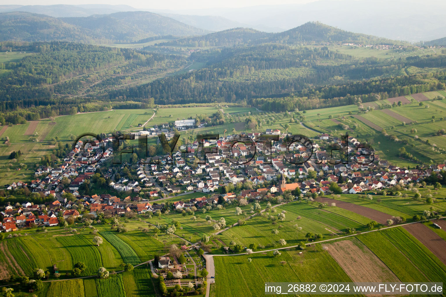 District Völkersbach in Malsch in the state Baden-Wuerttemberg, Germany viewn from the air