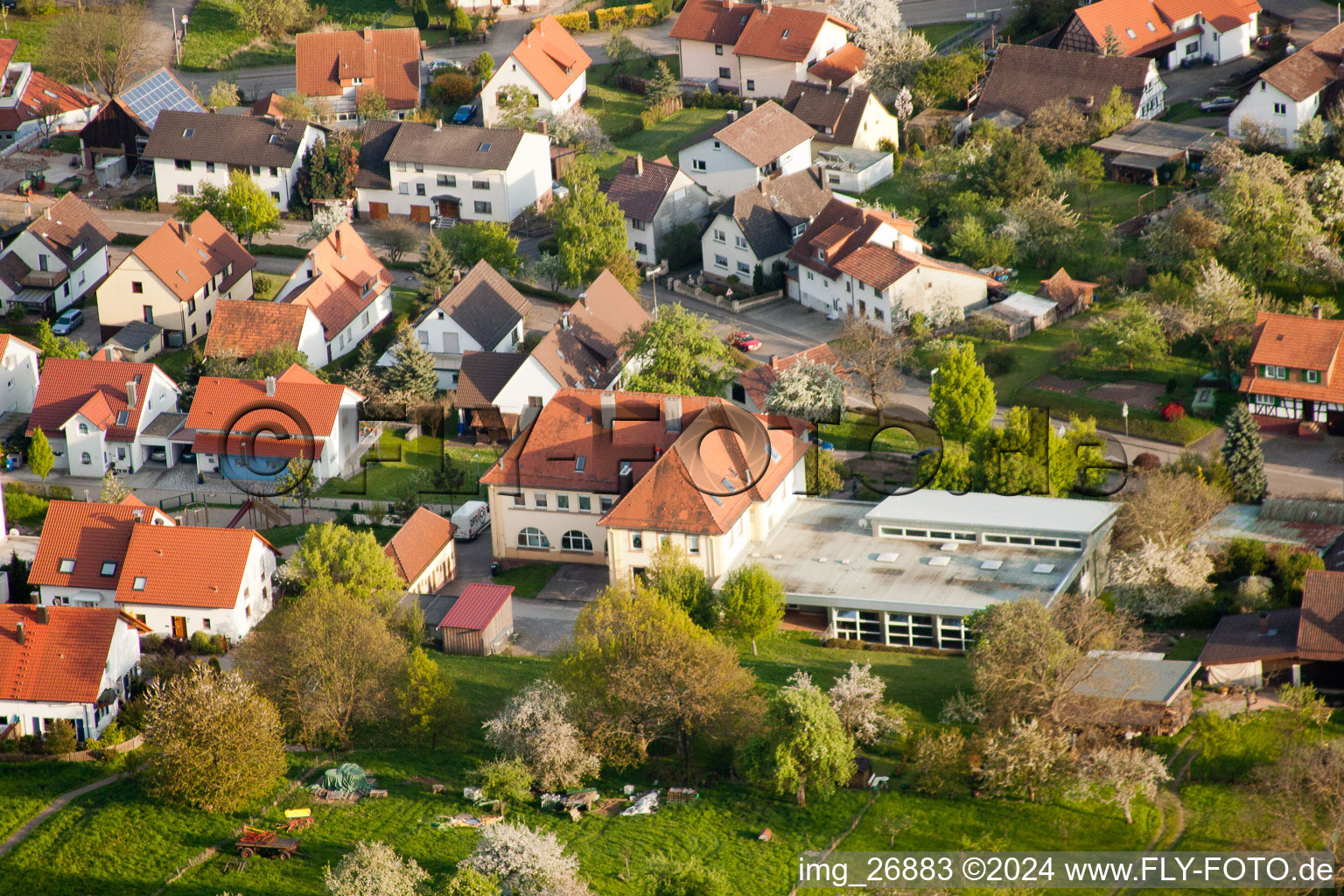 Drone recording of District Völkersbach in Malsch in the state Baden-Wuerttemberg, Germany