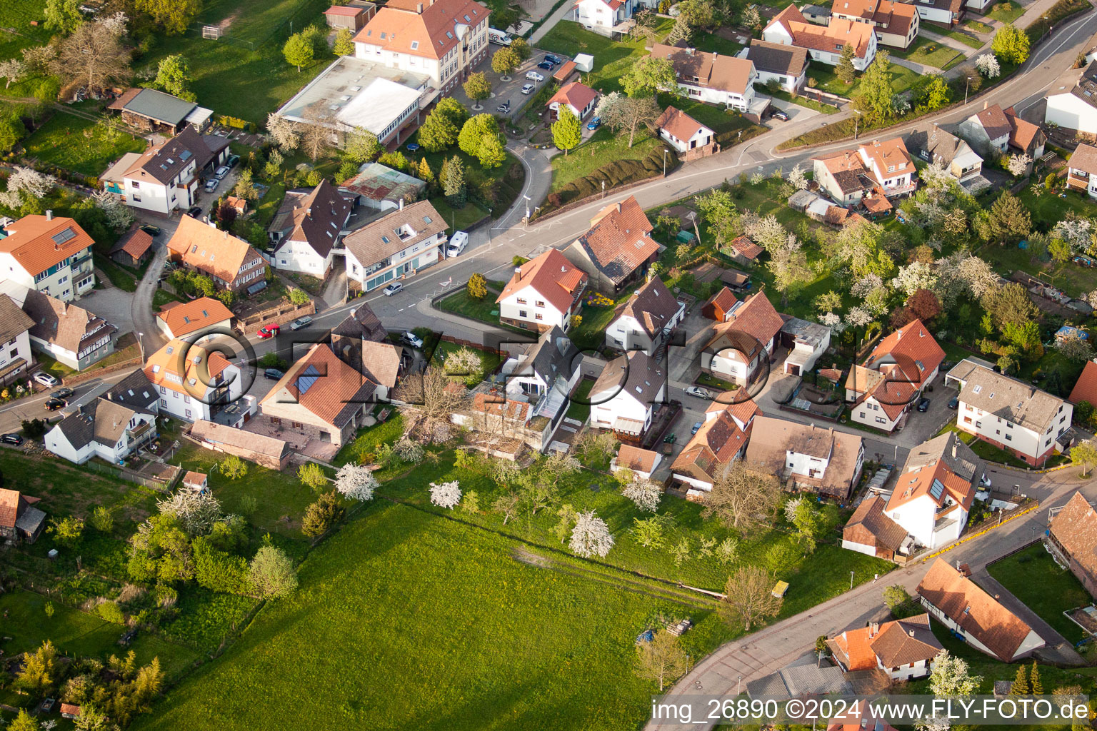 District Völkersbach in Malsch in the state Baden-Wuerttemberg, Germany seen from a drone