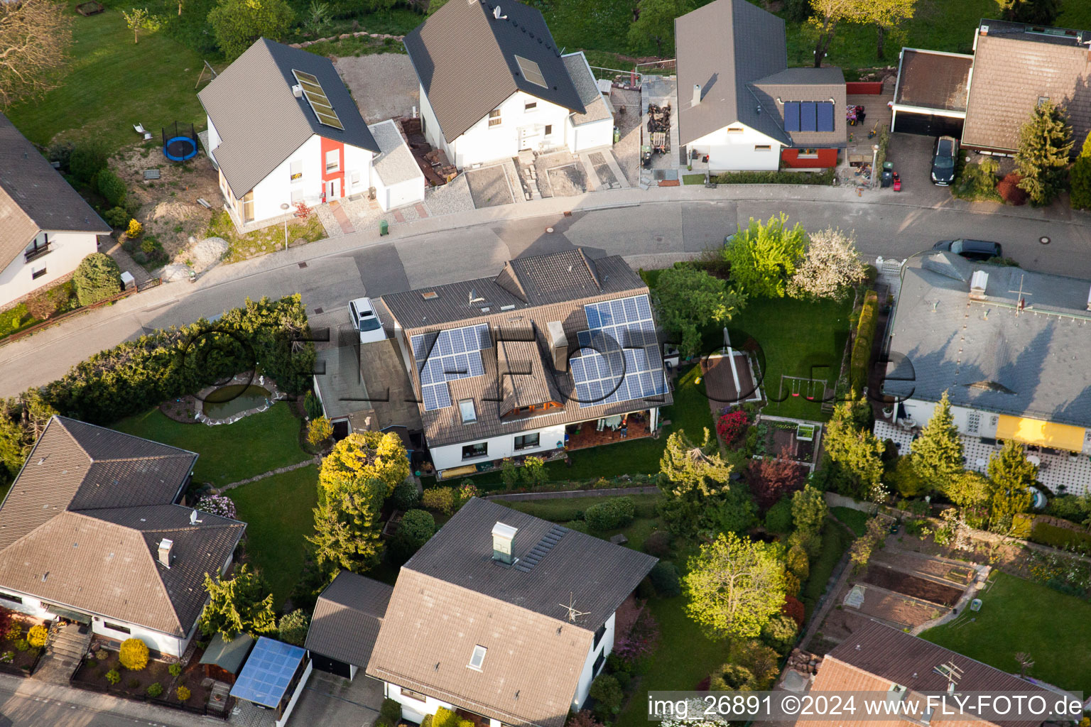 Aerial view of District Völkersbach in Malsch in the state Baden-Wuerttemberg, Germany