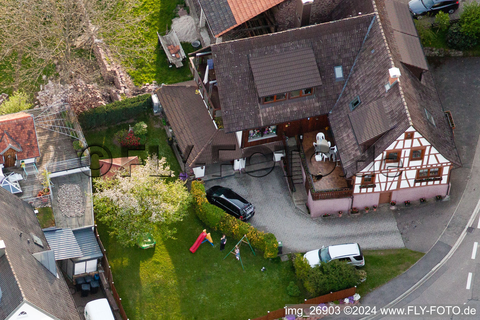 Bird's eye view of District Völkersbach in Malsch in the state Baden-Wuerttemberg, Germany