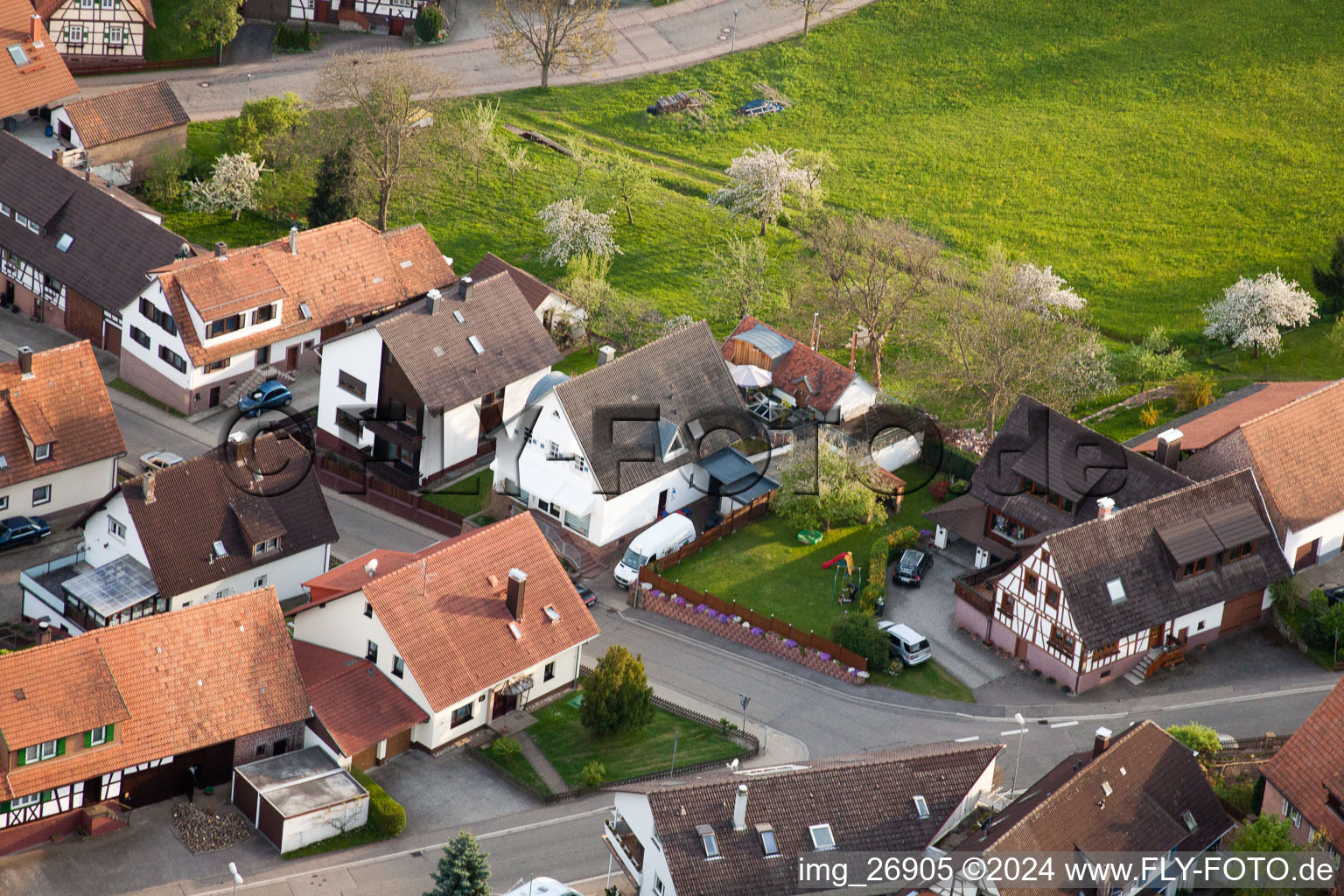 Drone recording of District Völkersbach in Malsch in the state Baden-Wuerttemberg, Germany