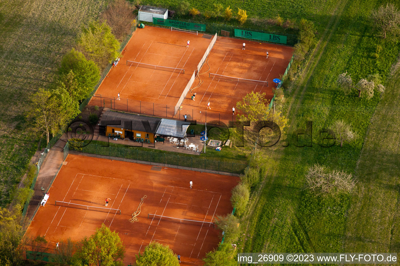 Aerial photograpy of Tennis club in the district Völkersbach in Malsch in the state Baden-Wuerttemberg, Germany