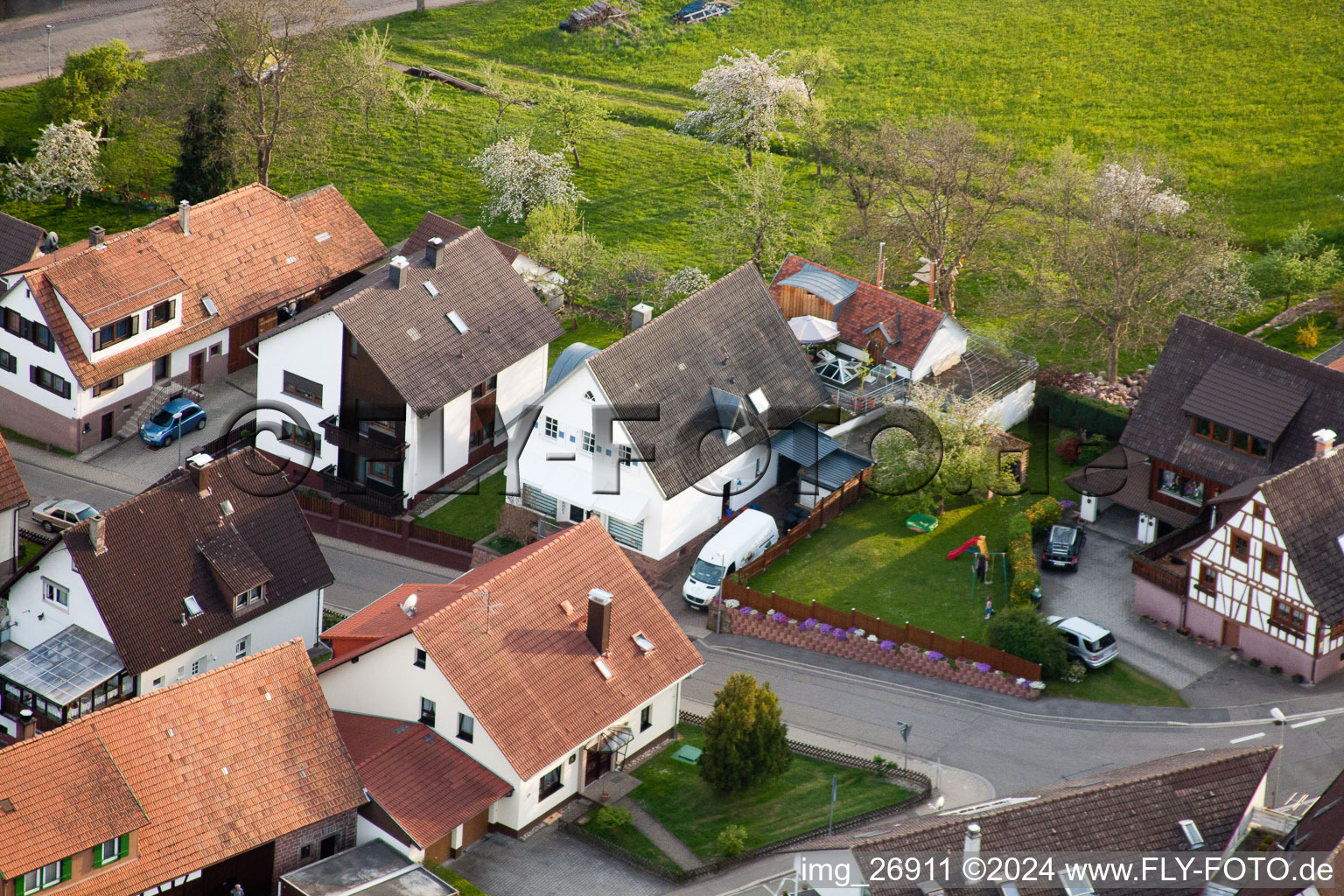 Aerial view of District Völkersbach in Malsch in the state Baden-Wuerttemberg, Germany