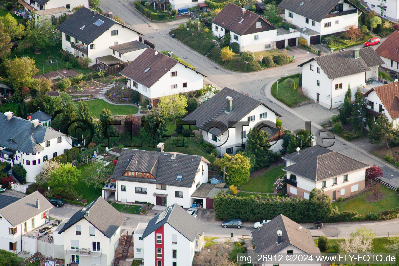 Aerial photograpy of District Völkersbach in Malsch in the state Baden-Wuerttemberg, Germany