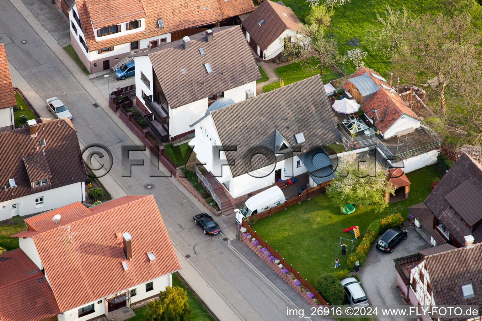 District Völkersbach in Malsch in the state Baden-Wuerttemberg, Germany seen from above