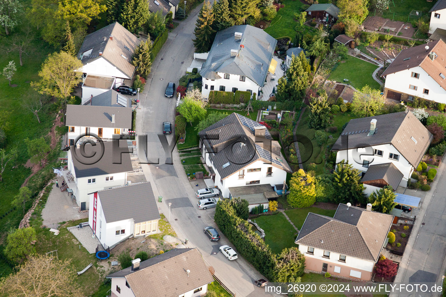 Drone recording of District Völkersbach in Malsch in the state Baden-Wuerttemberg, Germany