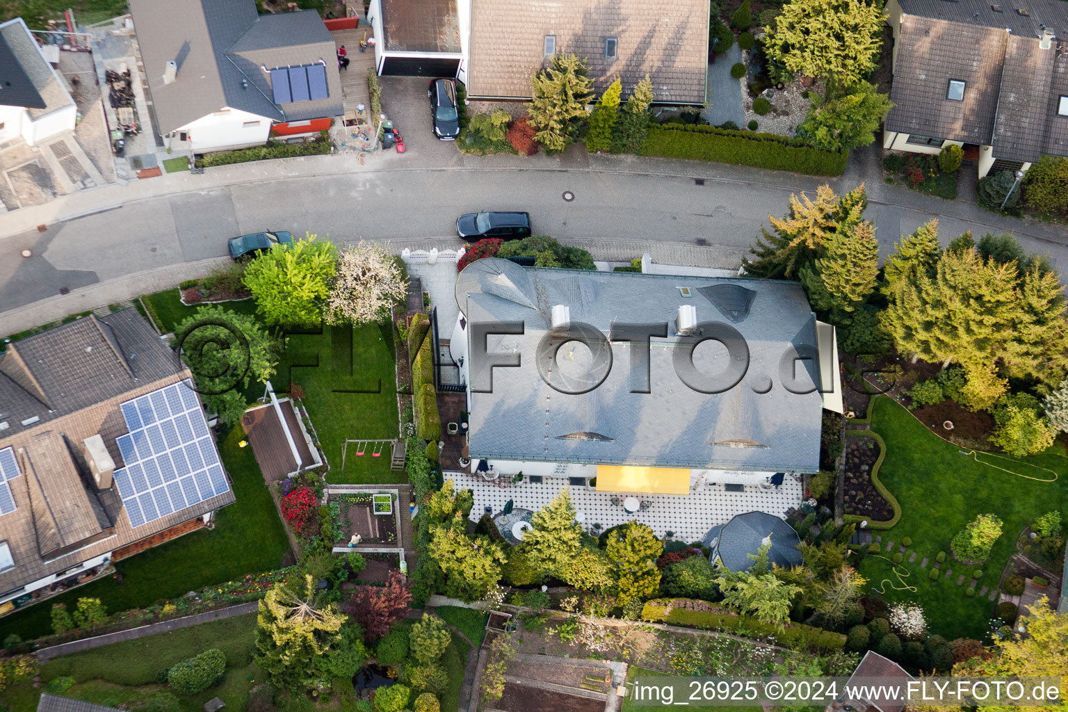 Aerial view of District Völkersbach in Malsch in the state Baden-Wuerttemberg, Germany