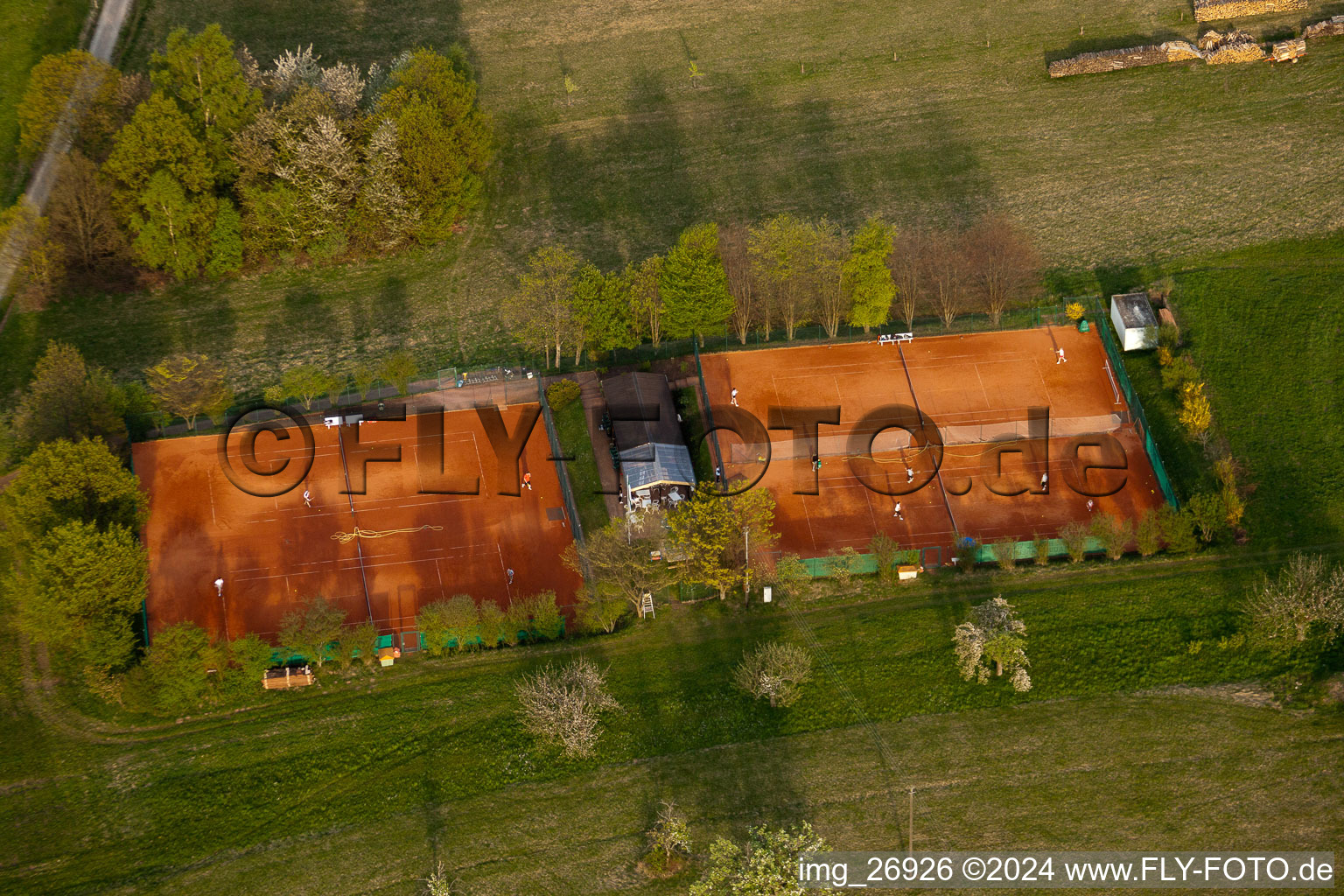 Oblique view of Tennis club in the district Völkersbach in Malsch in the state Baden-Wuerttemberg, Germany