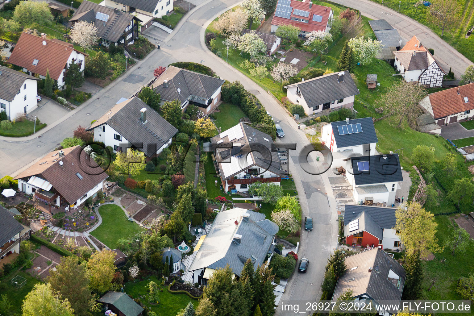 Aerial photograpy of District Völkersbach in Malsch in the state Baden-Wuerttemberg, Germany