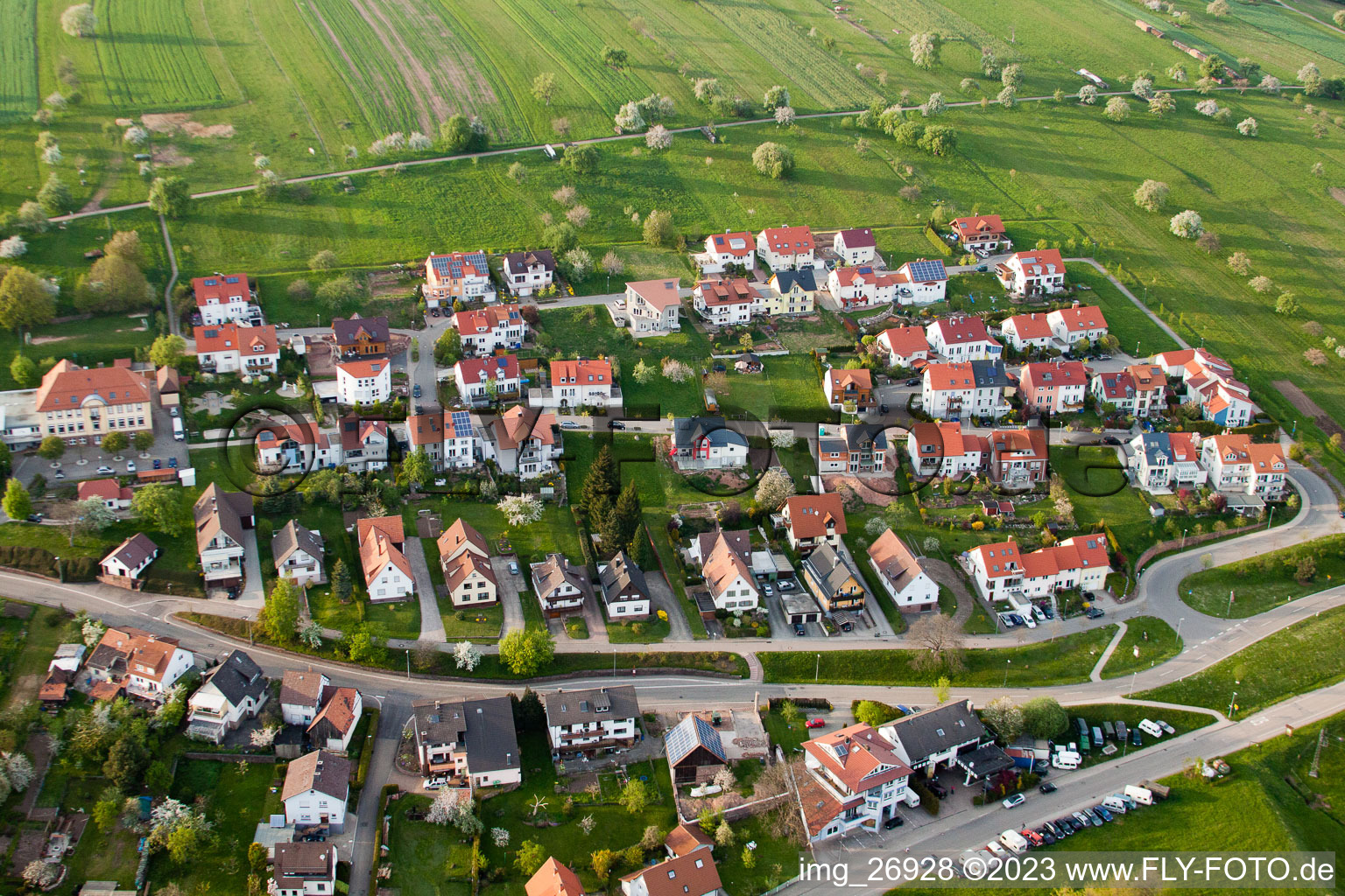 Oblique view of District Völkersbach in Malsch in the state Baden-Wuerttemberg, Germany