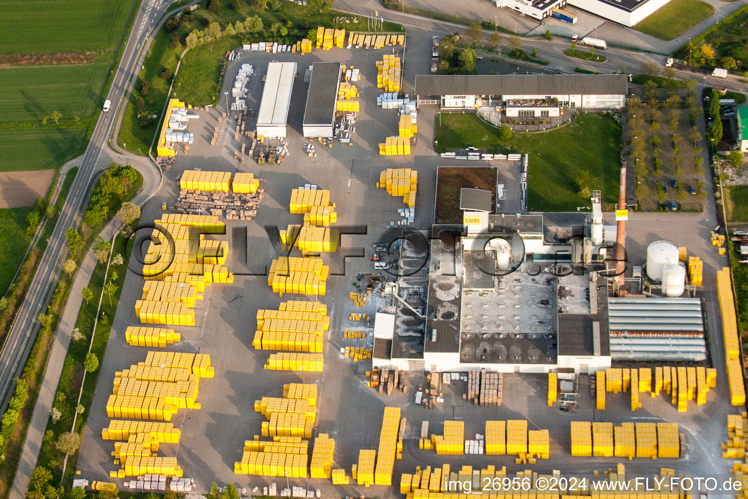 Aerial photograpy of Building Materials and logistics center Bau- and Projektmanagement Sued GmbH - Ytong Bausatzhaus Partner in Malsch in the state Baden-Wurttemberg, Germany