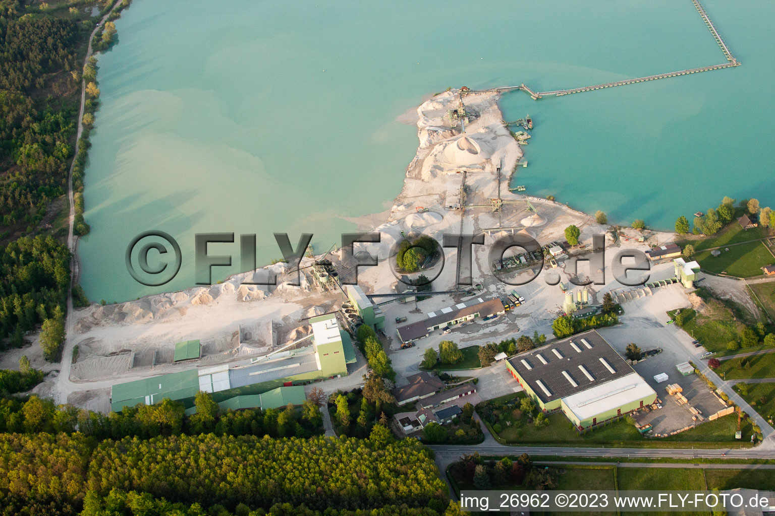 Aerial view of Glaze gravel works in the district Neumalsch in Malsch in the state Baden-Wuerttemberg, Germany